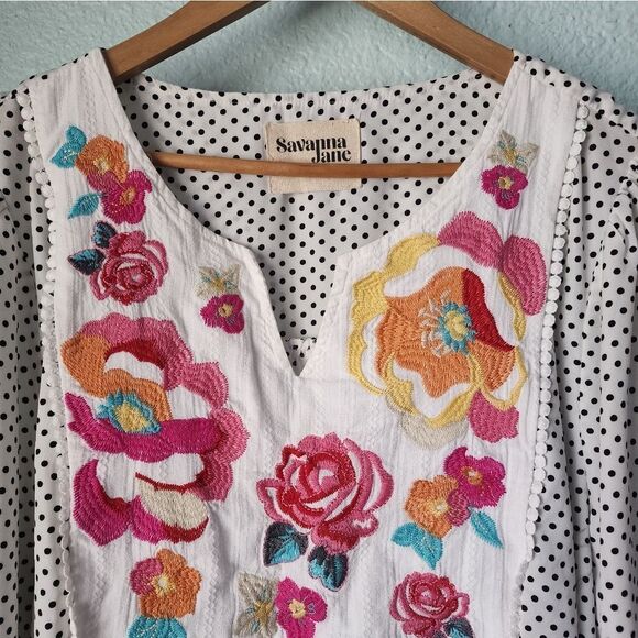 Savanna Jane White Polka Dot Blouse with Floral Embroidery - Picture 3 of 8